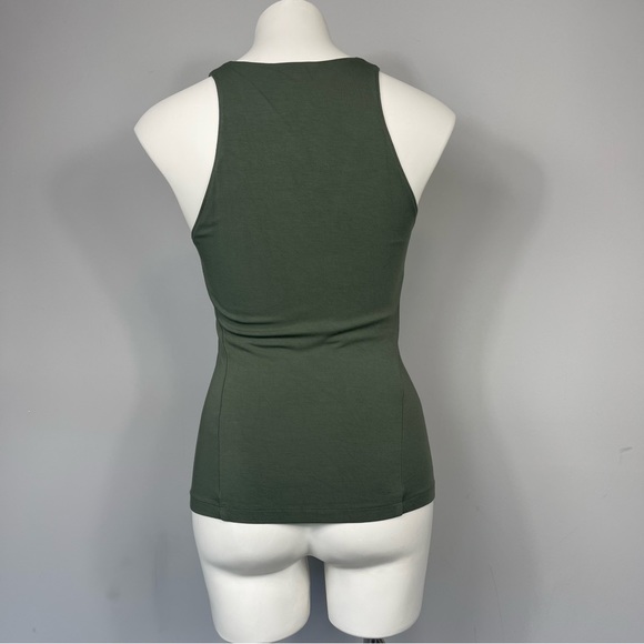 Donna Karan Sleeveless V-Neck Top Olive Army Green Double Layered Strtch Rayon S - Picture 7 of 13